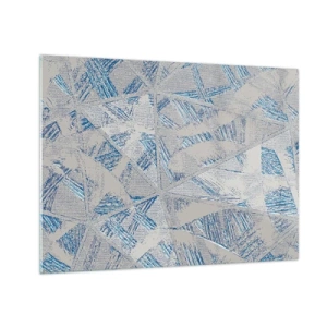 Schilderen op glas - Geometrische patronen in tinten grijs en blauw - 70x50cm - In een blauwgrijs labyrint - Moderne wanddecoratie voor woonkamer en slaapkamer ARTTOR