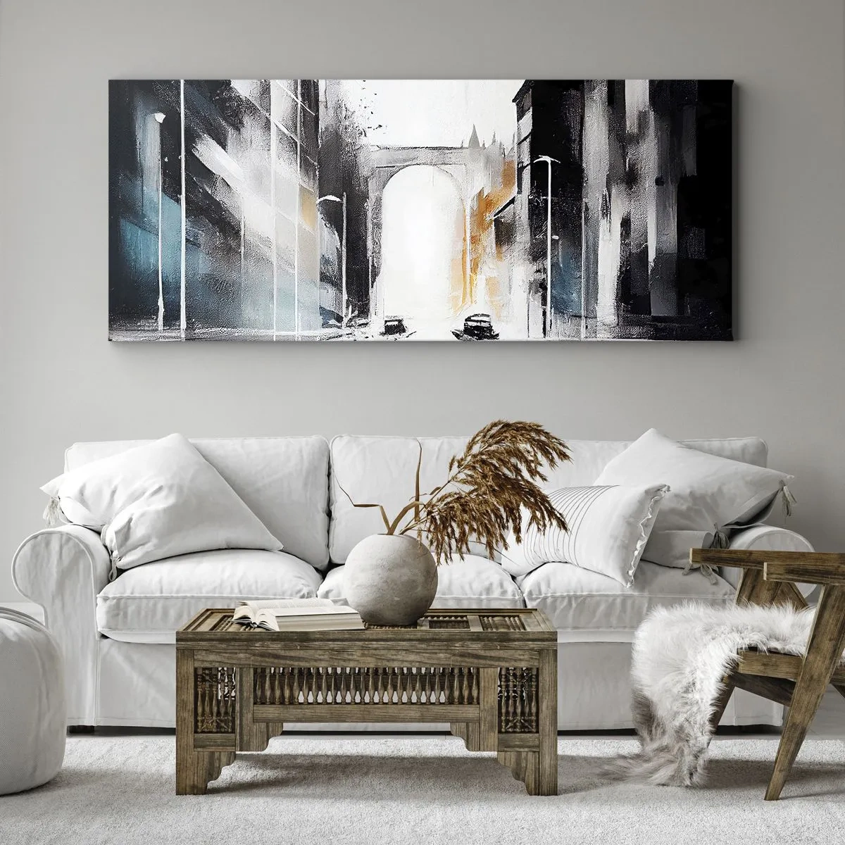 Schilderen op canvas - Stadsstudie: architectuur en beweging - 100x40 cm
