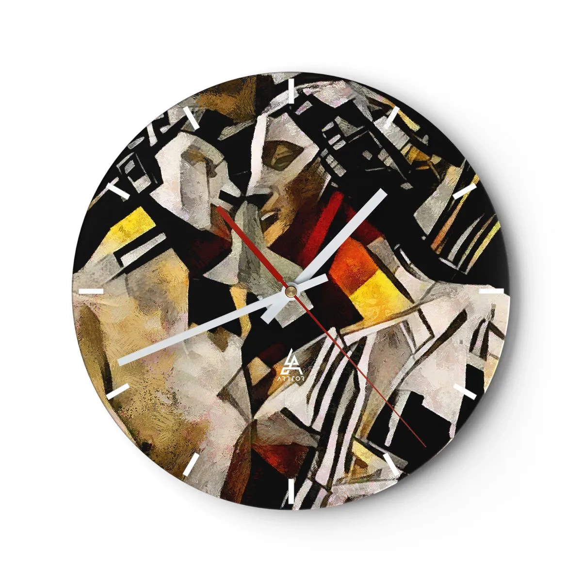 Wandklok - Klok - Kubistische weergave van twee figuren in abstracte vormen - 30x30cm - Een statige kus - Moderne wanddecoratie voor woonkamer, keuken en slaapkamer ARTTOR