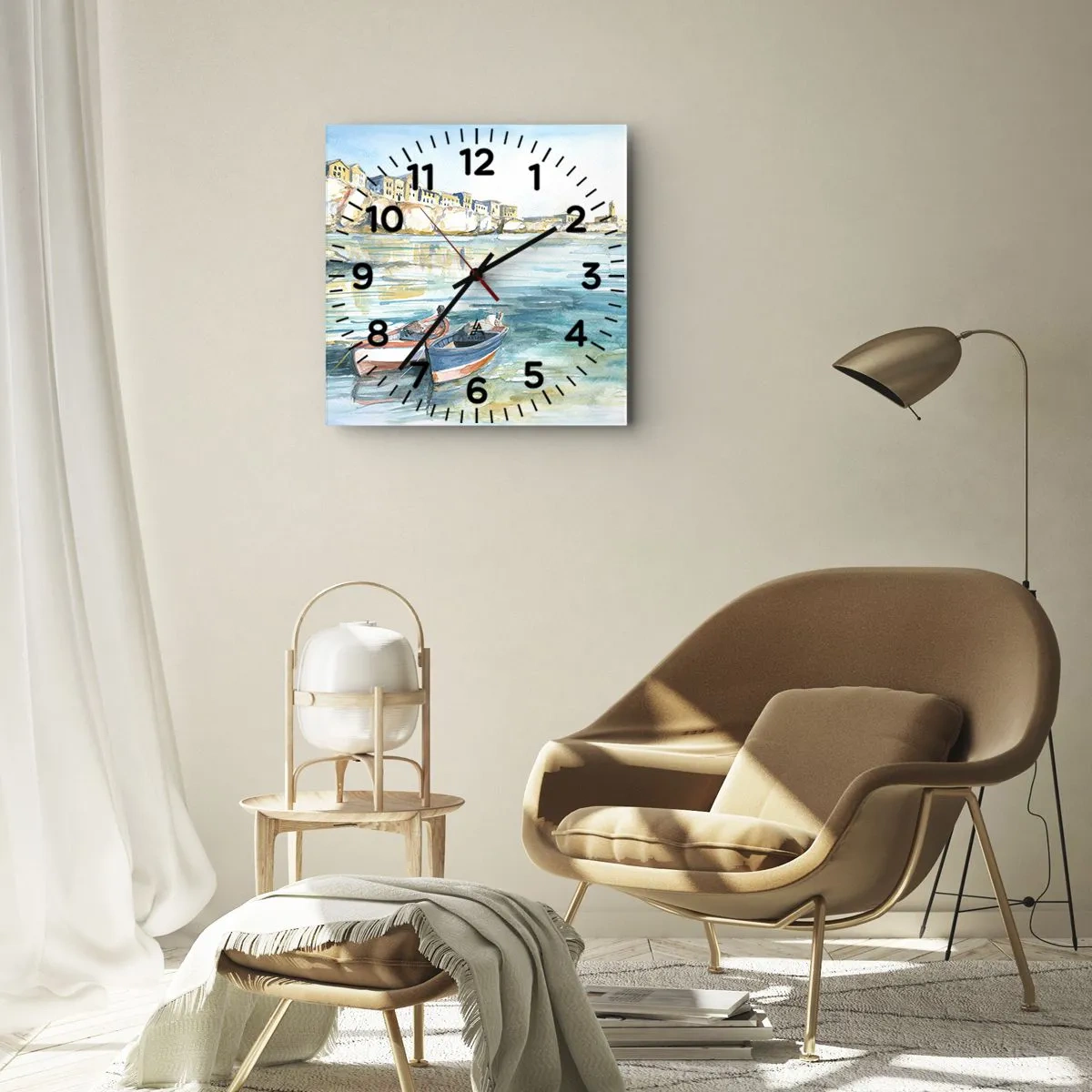 Wandklok - Klok - Azuurblauw landschap - 40x40 cm