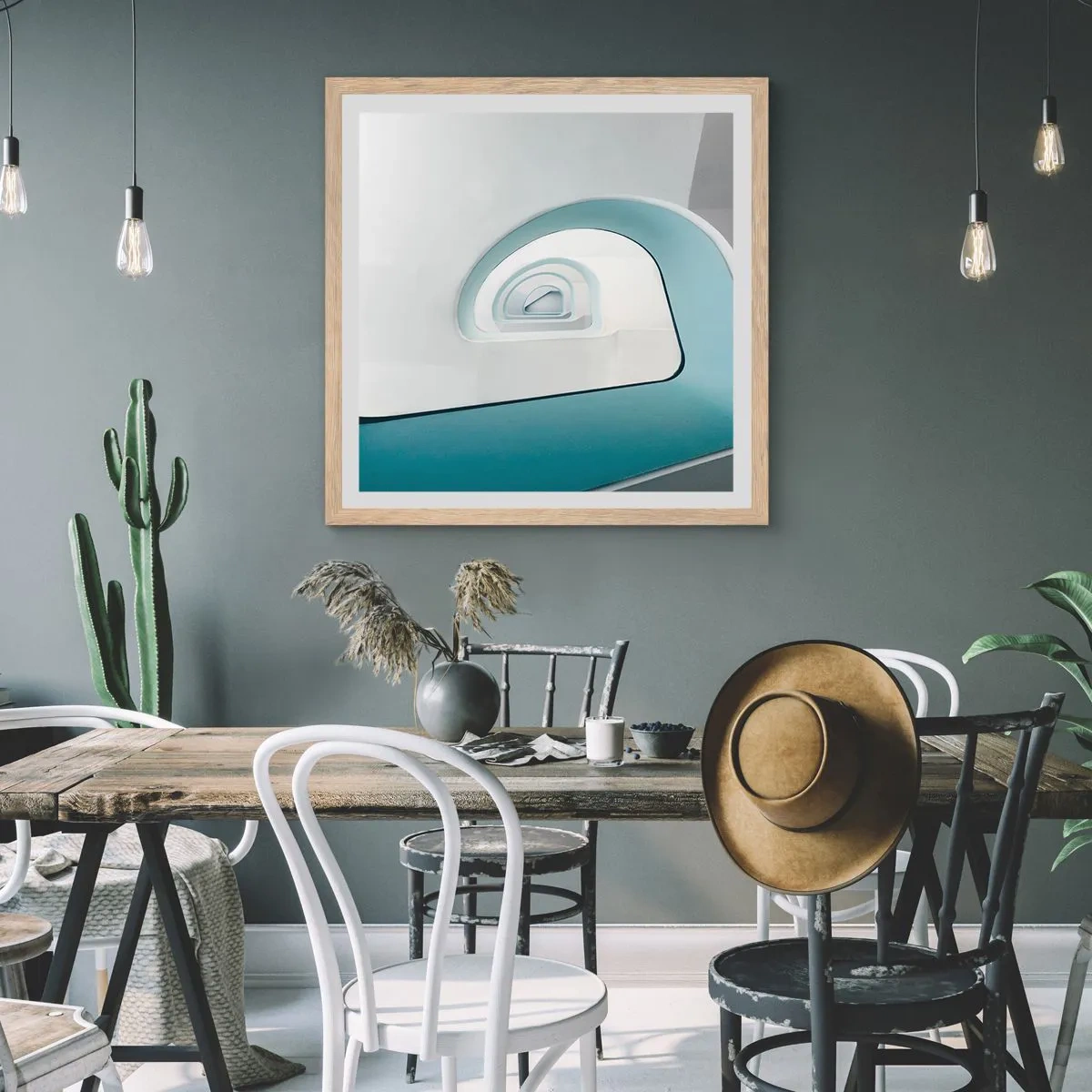 Een poster in een licht eiken lijst - Naar de bodem van de blauwe - 40x40 cm