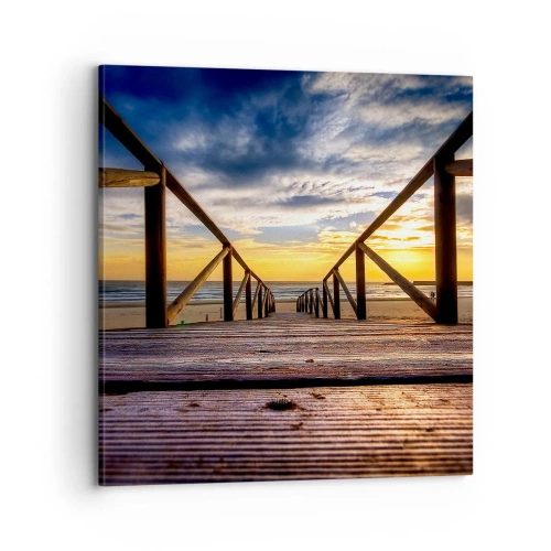 Schilderen op canvas - Rechtstreeks naar het rustige strand bij zonsondergang - 70x70 cm