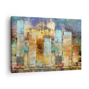 Schilderen op canvas - Abstracte wolkenkrabbers in industriële stijl - 70x50cm - Een zonnige metropool - Moderne wanddecoratie voor woonkamer en slaapkamer ARTTOR
