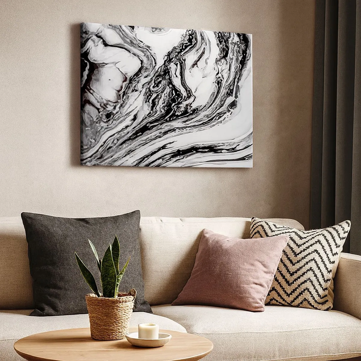 Schilderen op canvas - Abstract marmerpatroon in zwart-wit - 70x50cm - In het begin was er chaos - Moderne wanddecoratie voor woonkamer en slaapkamer ARTTOR