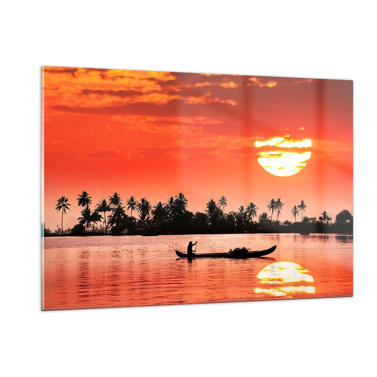 Schilderen op glas - De rust van de tropen bij zonsondergang - 120x80 cm