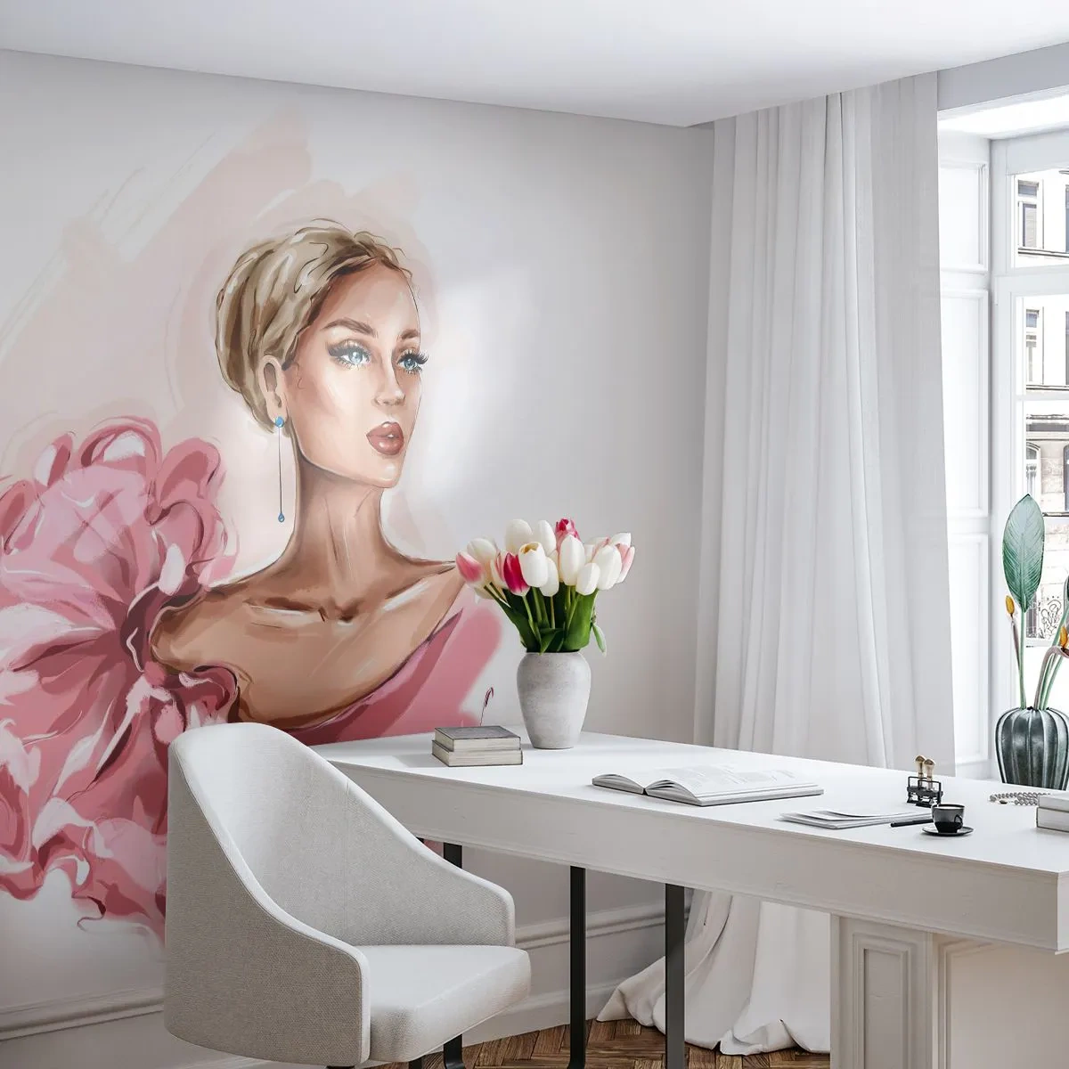 Fotobehang Premium Canvas - Hoe geschilderd... - Vrouw, Mode, Grafisch - 300x210 cm