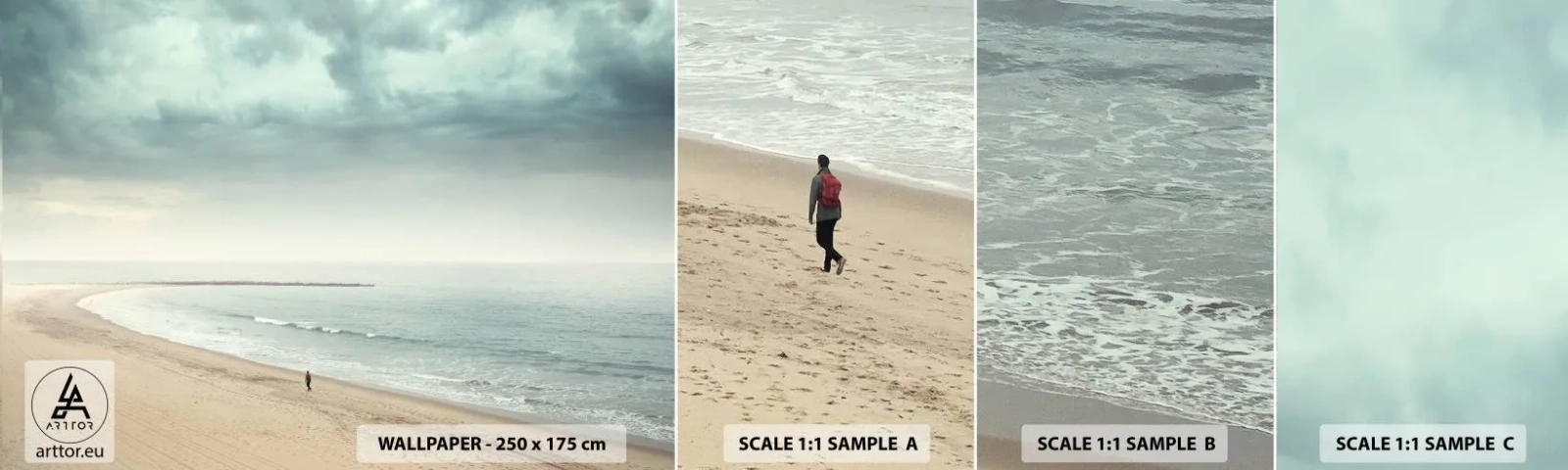 Fotobehang Monster Zelfklevend Deluxe Sticker - op zoek naar vrede - Zee, Strand, Wandeling - 100x30 cm