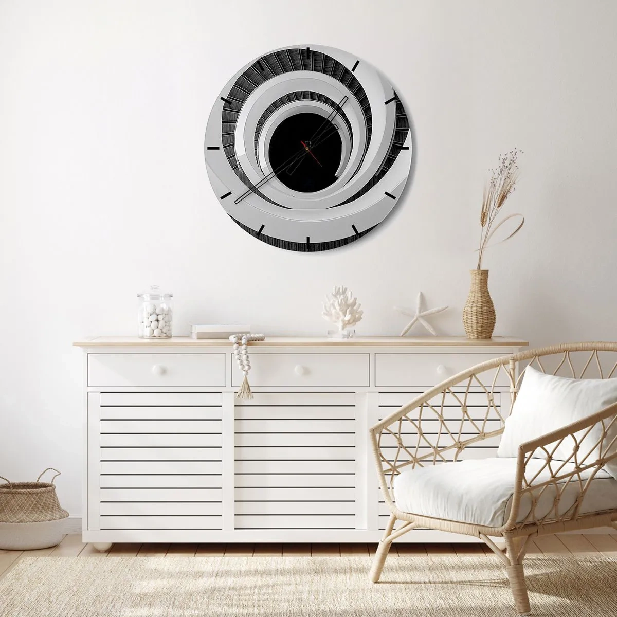 Wandklok - Klok - Wenteltrap in zwart-wit stijl - 30x30cm - Tot de kern van de zaak - Moderne wanddecoratie voor woonkamer, keuken en slaapkamer ARTTOR