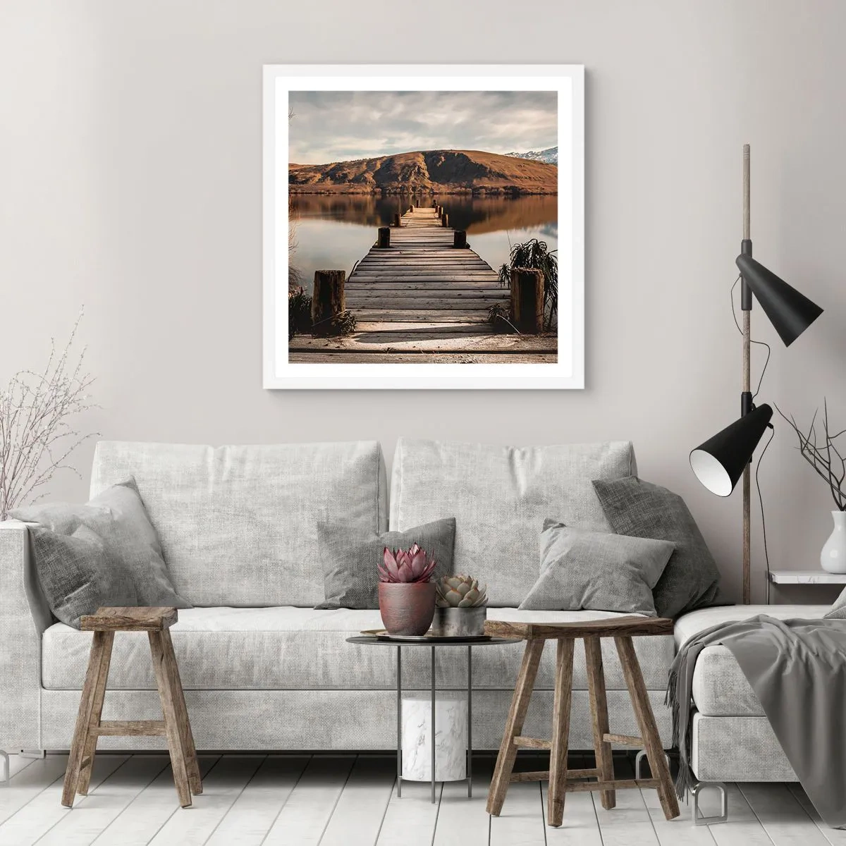 Poster in een witte lijst - Landschap in stilte - 40x40 cm