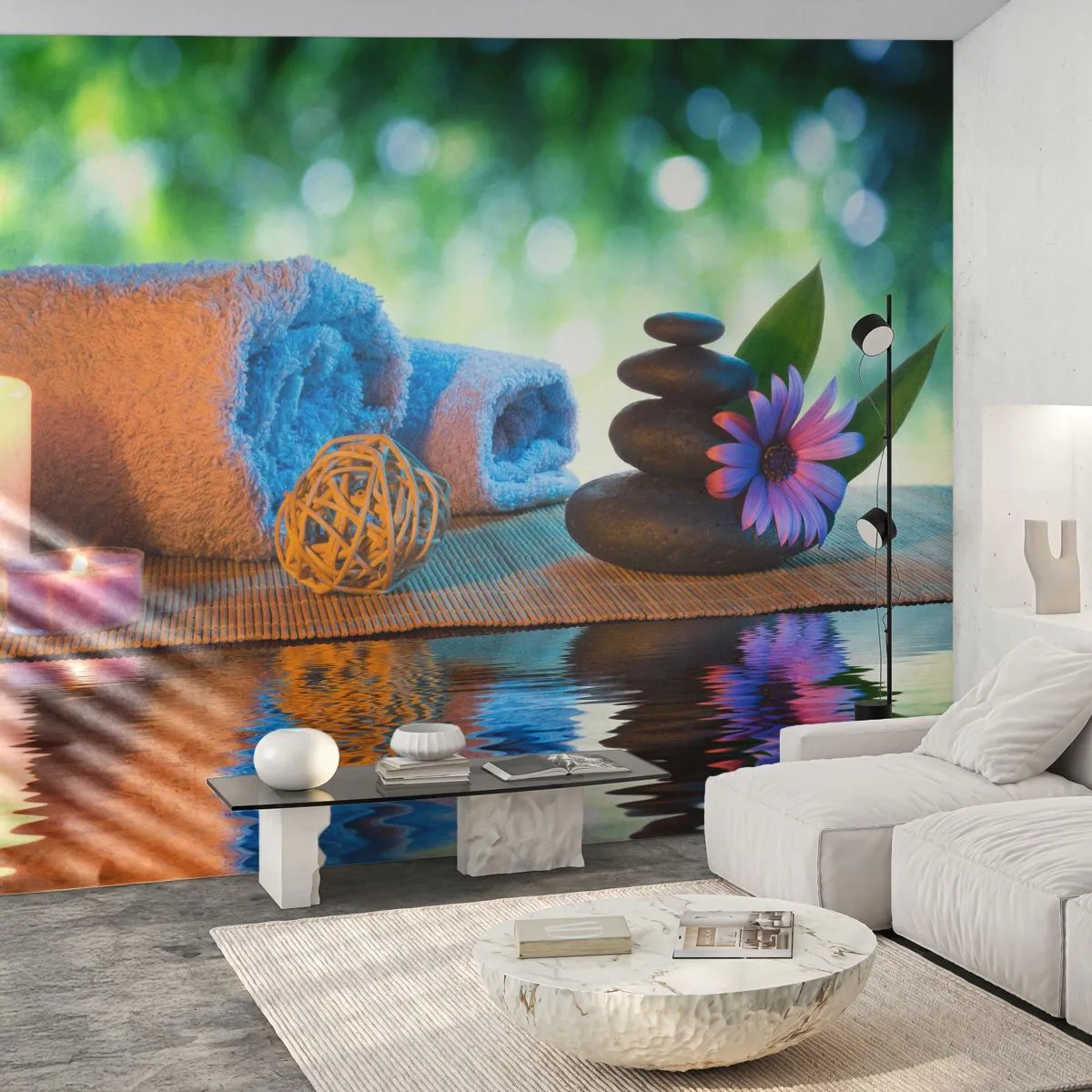 Fotobehang Premium Canvas - Tijd voor het lichaam - Spa, Kaars, Cultuur Japan - 250x175 cm