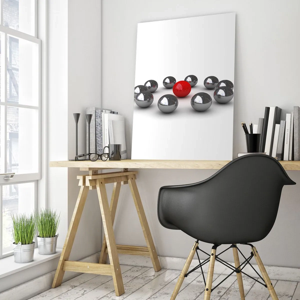 Schilderen op glas - Een cirkel in zilver en rood - 50x70 cm