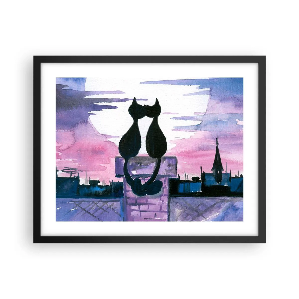 Poster in een zwarte lijst - Afspraak onder de maan - 50x40 cm