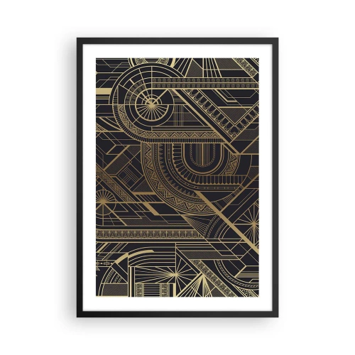 Poster in een zwarte lijst - Geometrisch patroon in gouden tinten op een zwarte achtergrond - 50x70cm - Concepten, ideeën, plannen - Moderne wanddecoratie voor woonkamer en slaapkamer ARTTOR