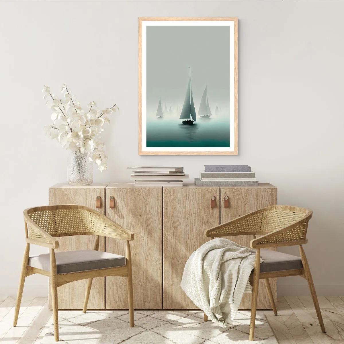 Een poster in een licht eiken lijst - Van mist gebouwd - 61x91 cm