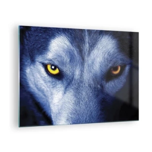 Schilderen op glas - De betoverende blik van een wolf - 70x50cm - Betoverende look - Moderne wanddecoratie voor woonkamer en slaapkamer ARTTOR