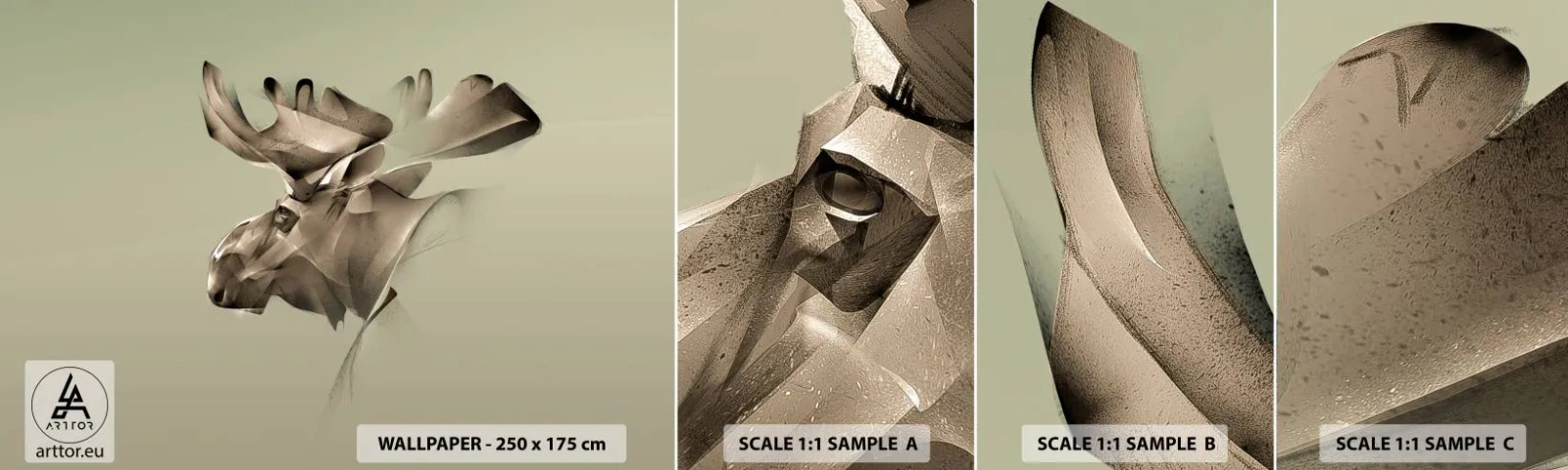 Fotobehang Monster Zelfklevend Deluxe Sticker - De zachte kracht van vrede - Eland, Abstractie, Deel - 100x30 cm