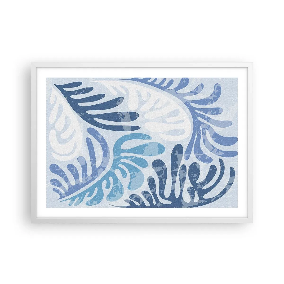 Poster in een witte lijst - Blauwe varens - 70x50 cm