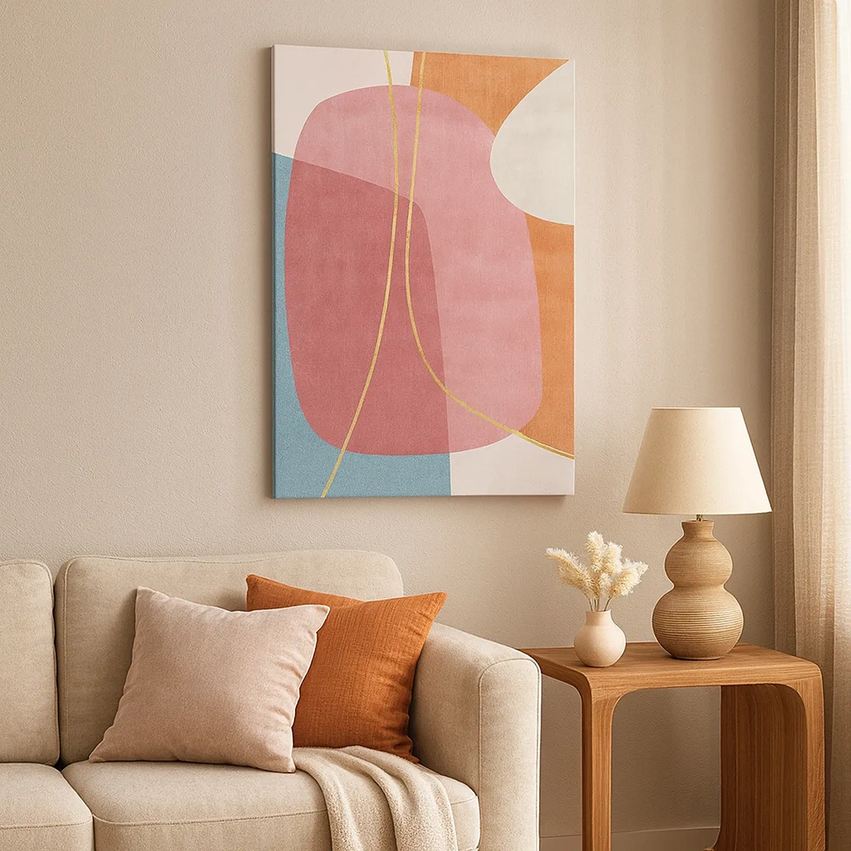 Schilderen op canvas - Pastelkleurcompositie met gouddraad - 50x70 cm