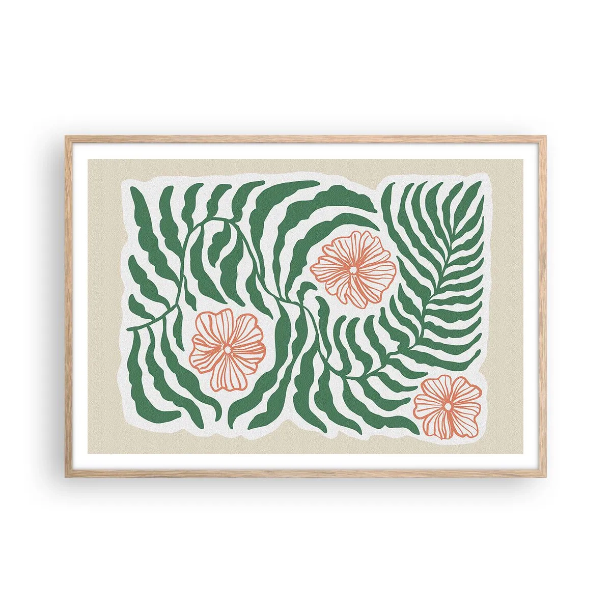 Een poster in een licht eiken lijst - Bloeiend in het groen - 100x70 cm