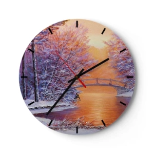 Wandklok - Klok - Winterlandschap met een brug over een rivier, bomen en sneeuw - 30x30cm - Laten we elkaar hier ontmoeten - Moderne wanddecoratie voor woonkamer, keuken en slaapkamer ARTTOR