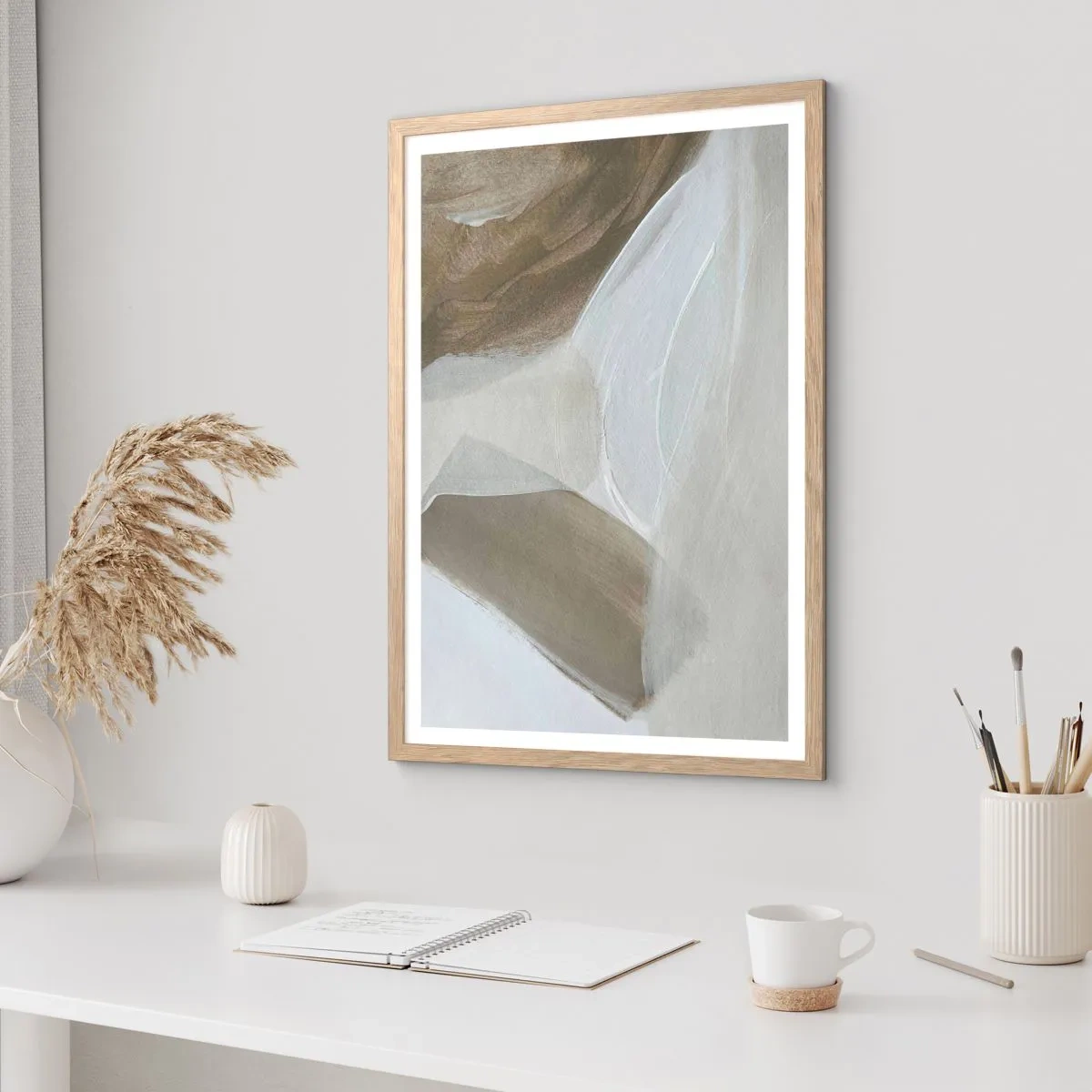 Een poster in een licht eiken lijst - Een golf van wit - 70x100 cm
