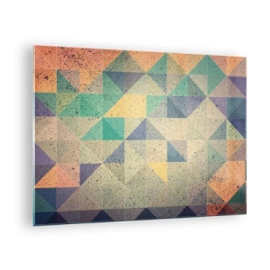 Schilderen op glas - Kleurrijke mozaïek met geometrische driehoeken in retrostijl - 70x50cm - Republiek van driehoeken - Moderne wanddecoratie voor woonkamer en slaapkamer ARTTOR
