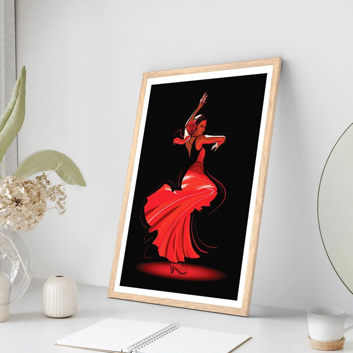 Een poster in een licht eiken lijst - De vurige geest van flamenco - 70x100 cm