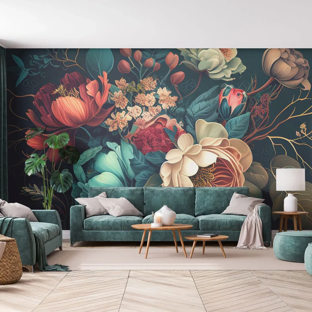 Zelfklevend Fotobehang Deluxe Sticker - 19e-eeuwse charme - Bloemen, Armoedig chic, Klassiek - 450x315 cm