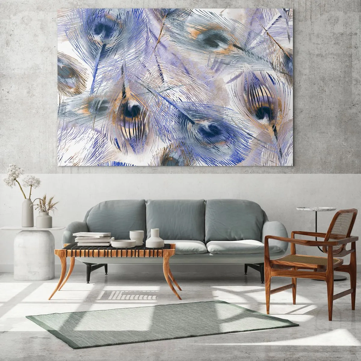 Schilderen op glas - Pauwenogen compositie - 120x80 cm