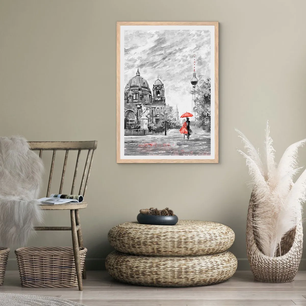 Een poster in een licht eiken lijst - Berlijn bijeenkomst - 70x100 cm