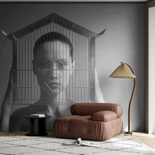 Fotobehang Premium Sand - Een ietwat surrealistisch portret - Vrouw, Deel, Model - 100x70 cm