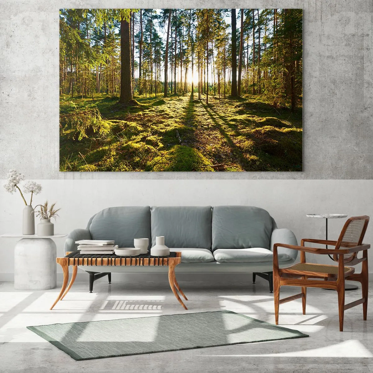 Schilderen op glas - Zonnestralen die door de bomen in het bos heen dringen - 70x50cm - … Achter de zeven bossen - Moderne wanddecoratie voor woonkamer en slaapkamer ARTTOR