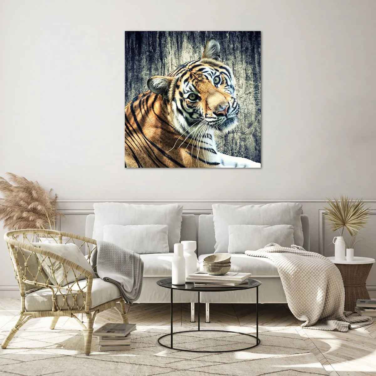 Schilderen op glas - Portret in stromen van licht - 60x60 cm