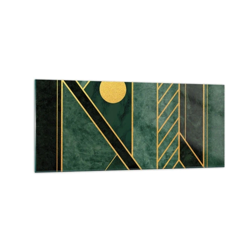 Schilderen op glas - Dynamiek van goud en azuur - 120x50 cm