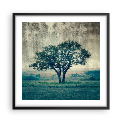 Poster in een zwarte lijst - Een appelboom op een blauw veld? - 50x50 cm