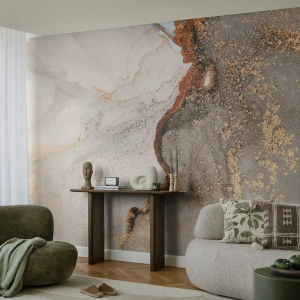 Fotobehang Standard Eco - Een abstracte compositie van marmer en gouden accenten - 100x70cm - Op de grens van kleuren - Moderne wanddecoratie voor woonkamer en slaapkamer ARTTOR