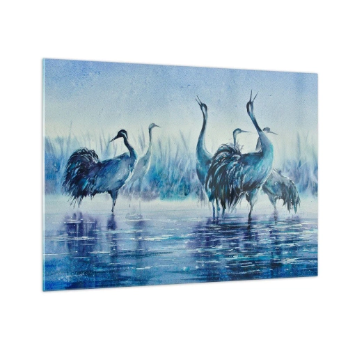 Schilderen op glas - Vogels waden in blauw water - 70x50cm - Ochtendvergadering - Moderne wanddecoratie voor woonkamer en slaapkamer ARTTOR