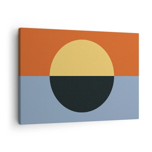 Schilderen op canvas - Geometrische abstractie met contrasterende kleuren - 70x50cm - Een compositie van warmte en koelte - Moderne wanddecoratie voor woonkamer en slaapkamer ARTTOR