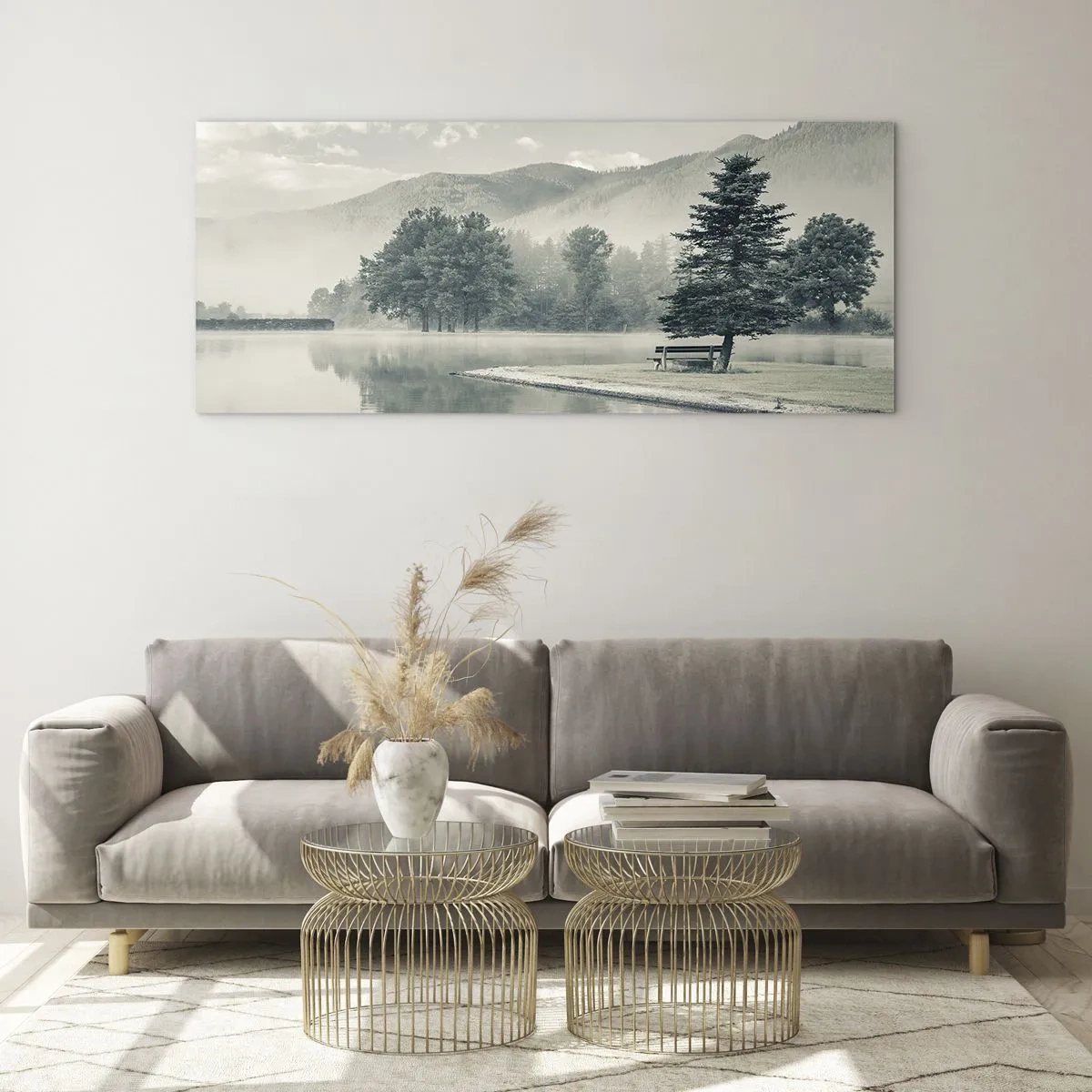 Schilderen op glas - Het meer slaapt nog - 120x50 cm