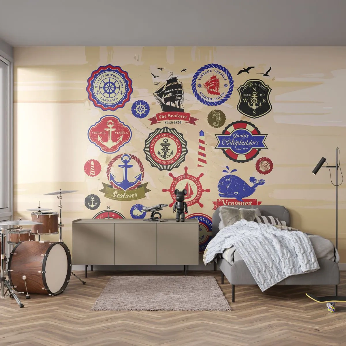 Zelfklevend Fotobehang Deluxe Sticker - Zeilende broederschap - Nautisch, Anker, Kompas - 250x175 cm
