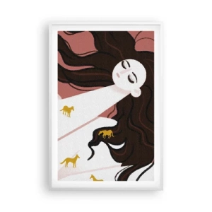 Poster in een witte lijst - Droom over een gouden paard - 61x91 cm