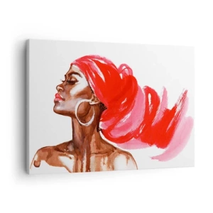 Schilderen op canvas - Profiel van een vrouw met een rode tulband en oorbellen - 70x50cm - Er is een wind die de neusgaten van een man opent - Moderne wanddecoratie voor woonkamer en slaapkamer ARTTOR