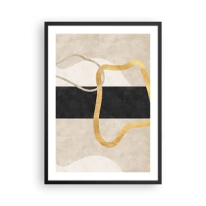 Poster in een zwarte lijst - Abstracte compositie met zwart, goud en een neutrale achtergrond - 50x70cm - Verwarde vormen - Moderne wanddecoratie voor woonkamer en slaapkamer ARTTOR