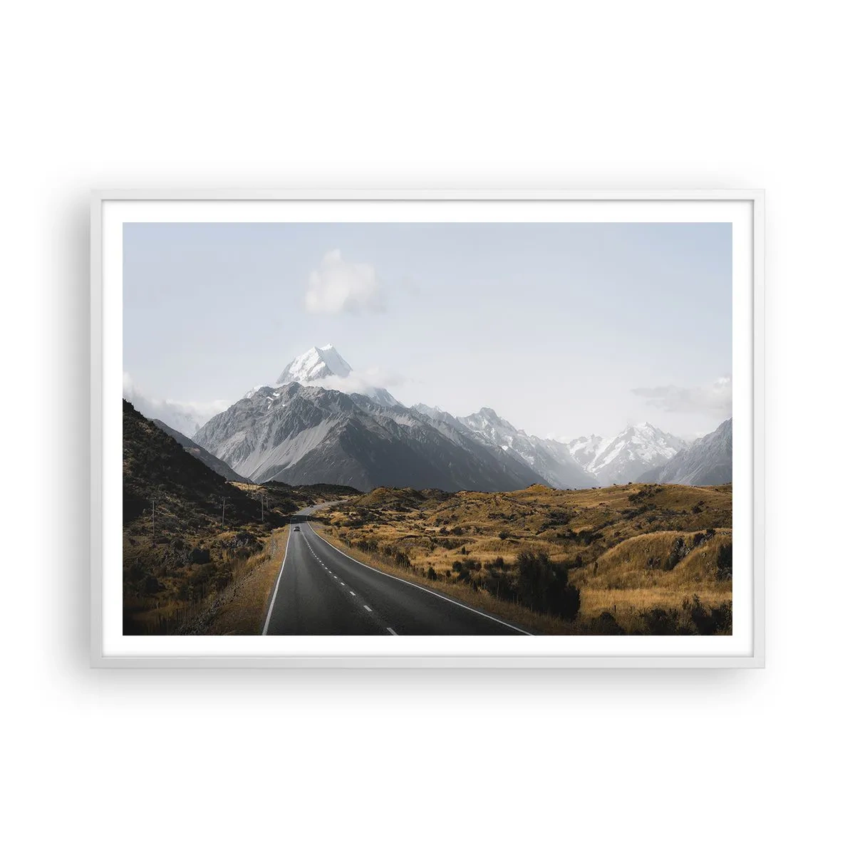 Poster in een witte lijst - De weg naar het hart van de bergen - 100x70 cm