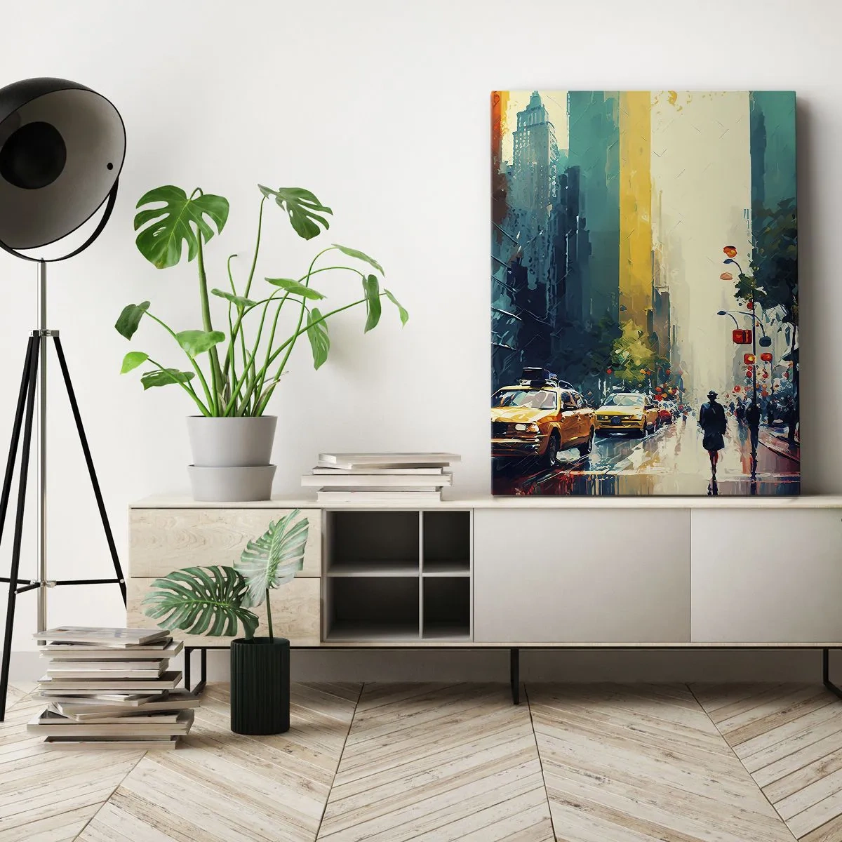 Schilderen op canvas - New York – zelfs de regen is hier kleurrijk - 50x70 cm