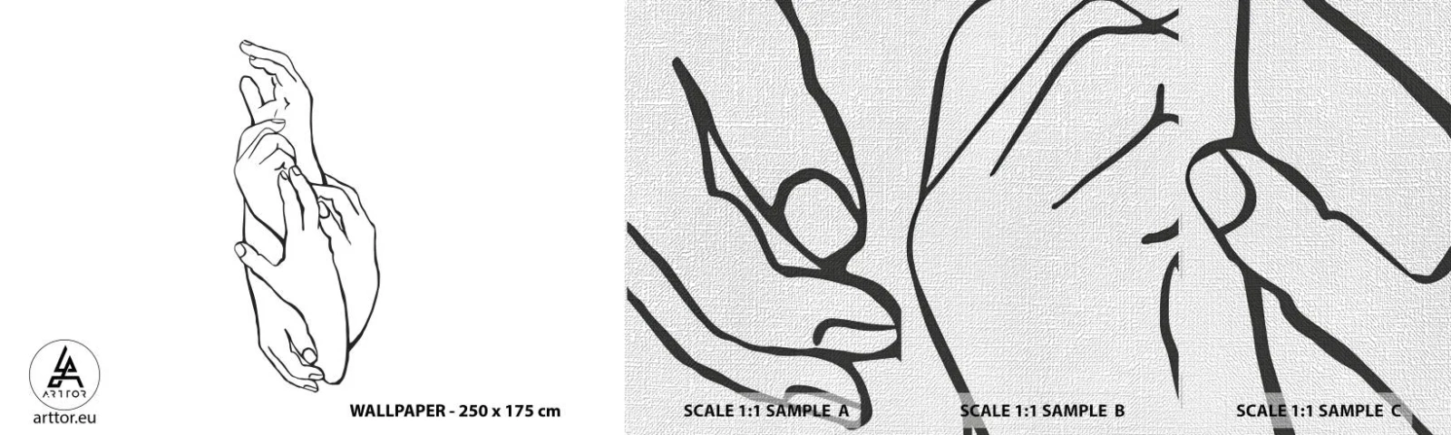 Fotobehang Monster Premium Canvas - Goede aanraking - Handen, Lijn, Minimalisme - 100x30 cm