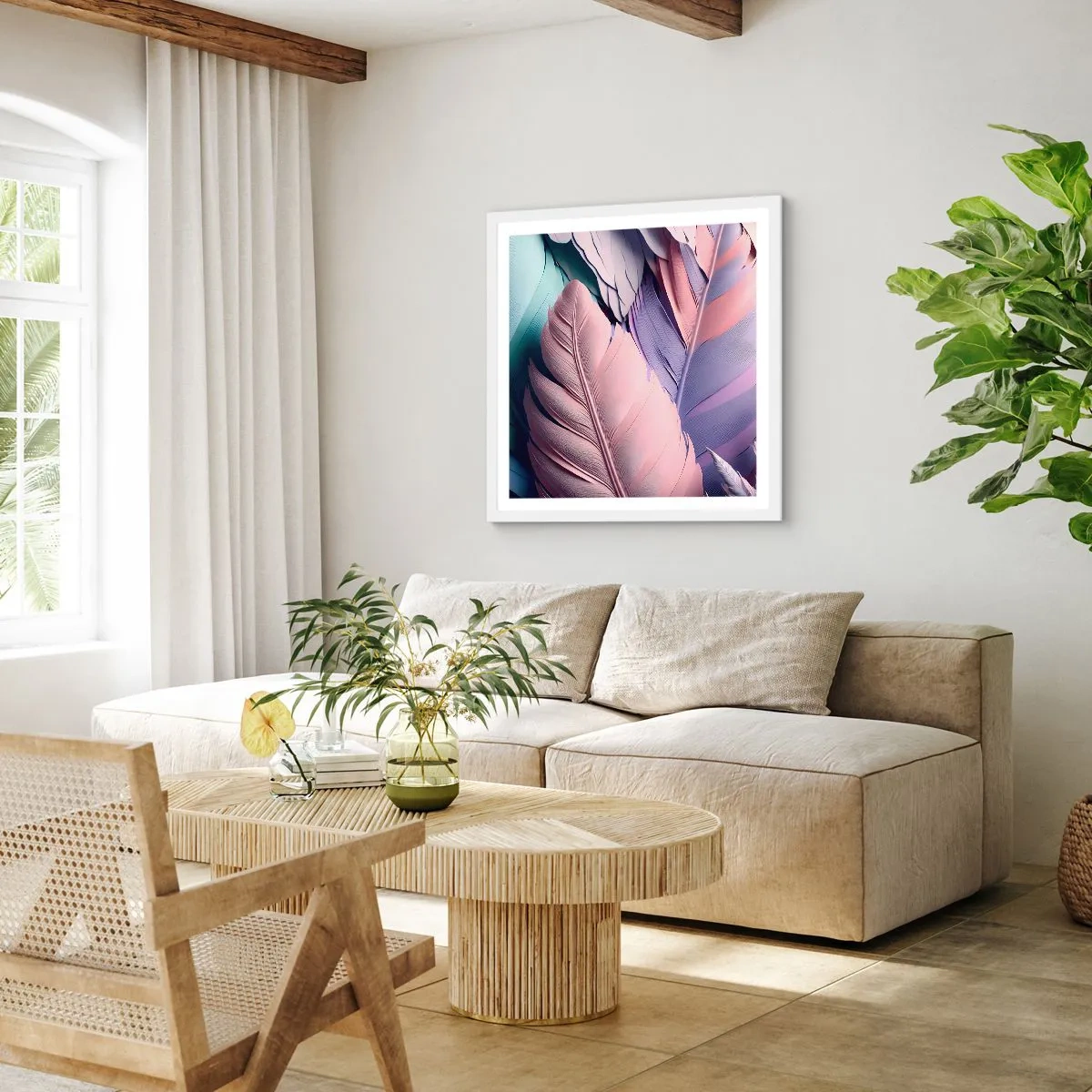 Poster in een witte lijst - Vogel chique - 60x60 cm