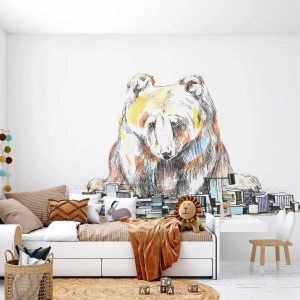Fotobehang Premium Sand - Hoe kun je zo leven? - Dieren, Beer, Grafisch - 250x175 cm