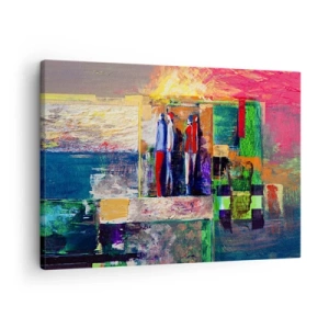 Schilderen op canvas - Abstracte compositie met figuren en geometrische patronen - 70x50cm - Relaties en emoties - Moderne wanddecoratie voor woonkamer en slaapkamer ARTTOR