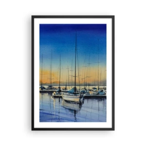Poster in een zwarte lijst - Een schilderachtig tafereel van zeilboten in een haven bij zonsondergang - 50x70cm - Einde van een goede dag - Moderne wanddecoratie voor woonkamer en slaapkamer ARTTOR
